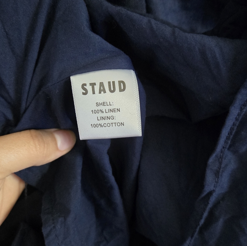 Staud Luciana Navy White Linen Long Maxi Skirt Size 2 - Picture 5 of 11